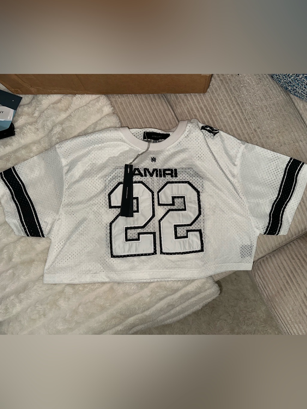 Amiri White Mesh Cropped Jersey With Black '22' Graphic